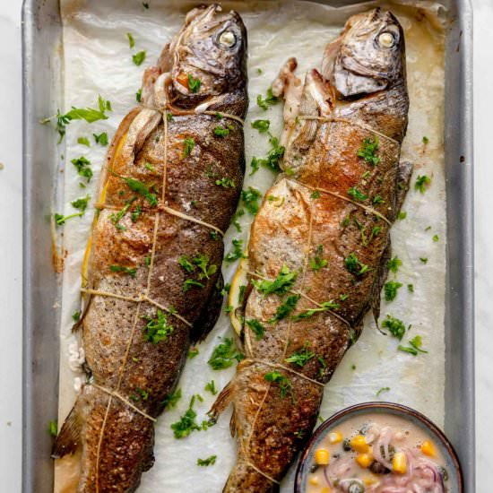 Baked rainbow trout