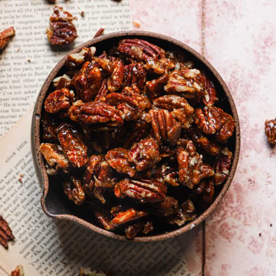 Candied pecans on stovetop