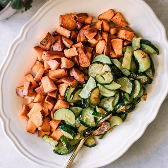 Roasted Sweet Potatoes and Zucchini