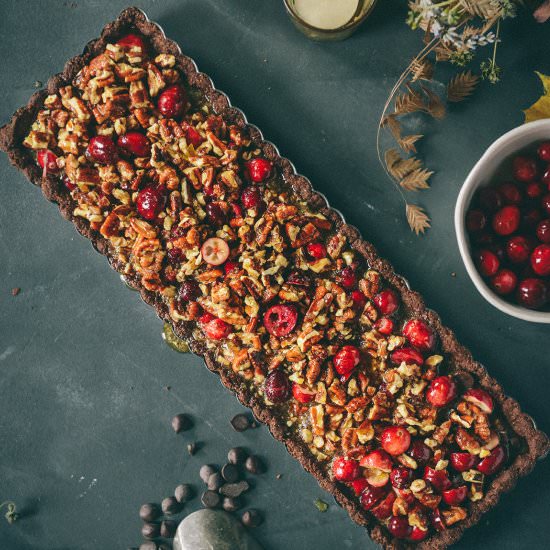 Chocolate Cranberry Pecan Tart