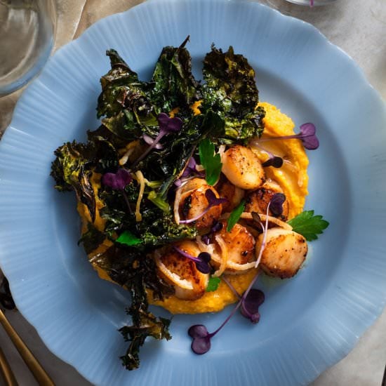 Seared Scallops w Butternut Mash