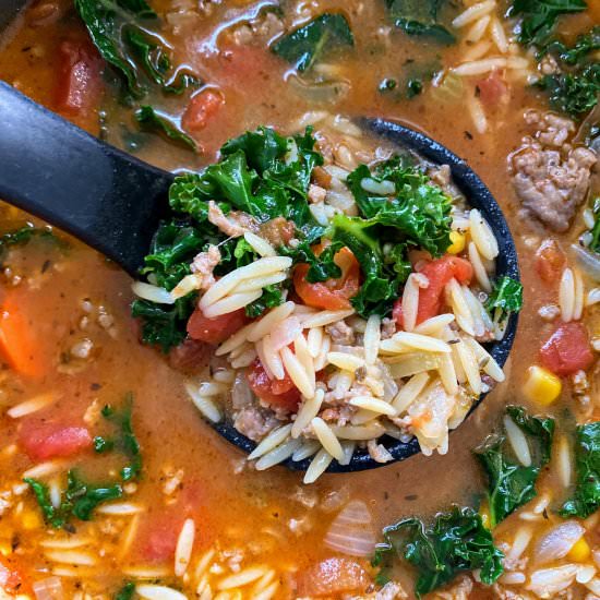 Sausage Orzo Soup with Kale