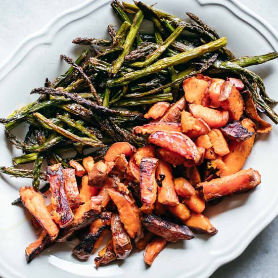 Roasted Sweet Potatoes & Asparagus