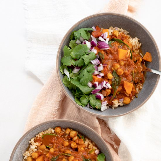 Sweet Potato Spinach Chickpea Curry