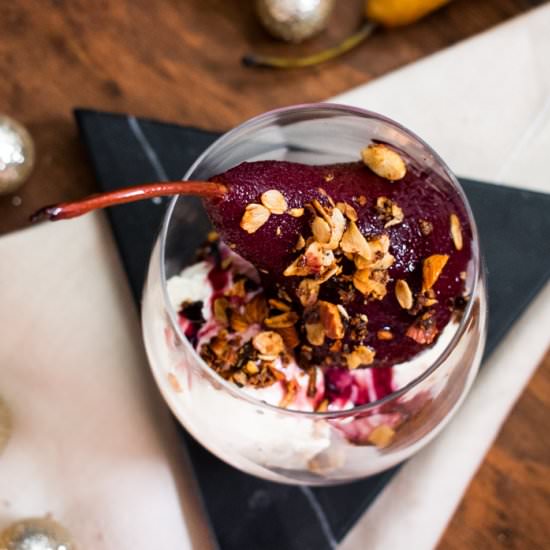 Ice cream coupe with pears