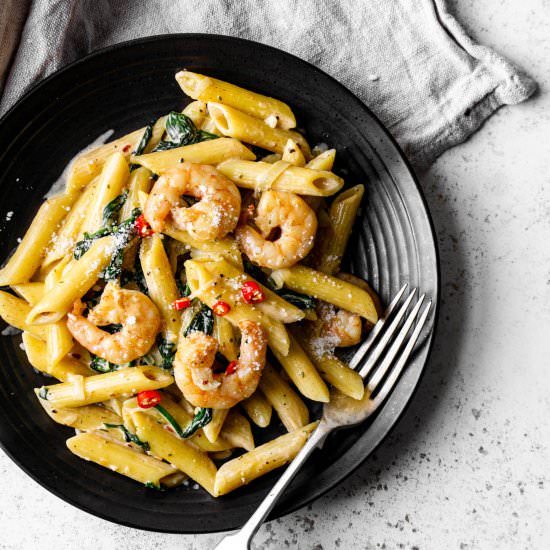Smoky BBQ Alfredo Prawn Pasta