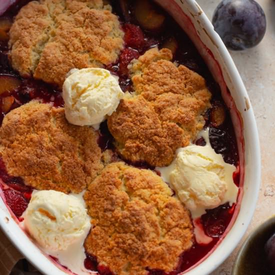 Plum and Strawberry Cobbler