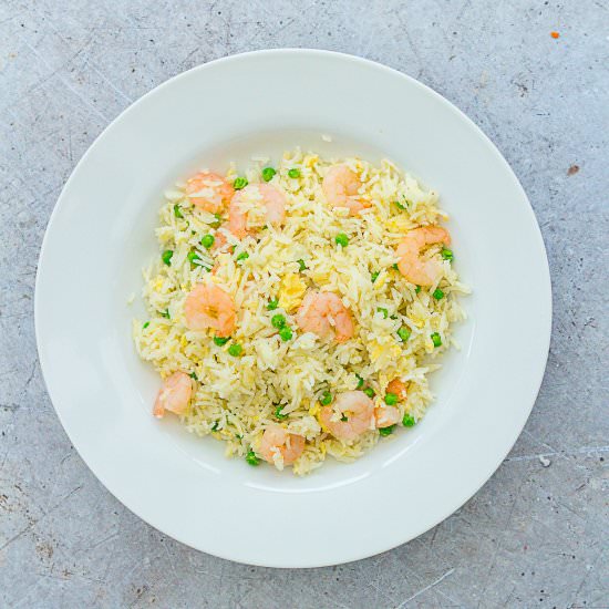 Egg Fried Rice with Prawns and Peas