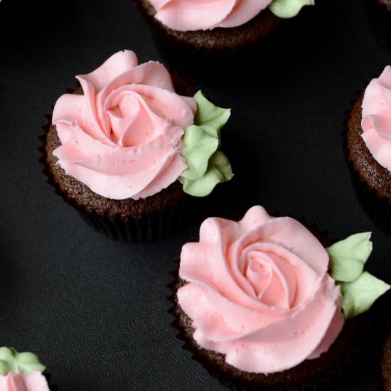 Pink Rosette Chocolate Cupcakes