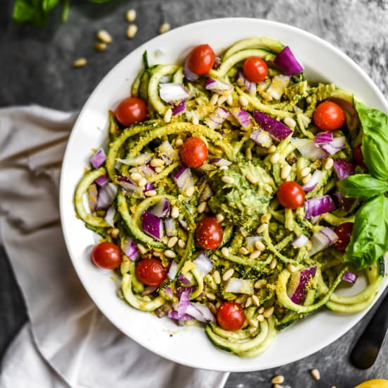 Creamy Avocado Pesto Zoodle Salad