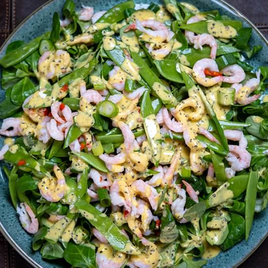 Shrimp salad w passion fruit dress