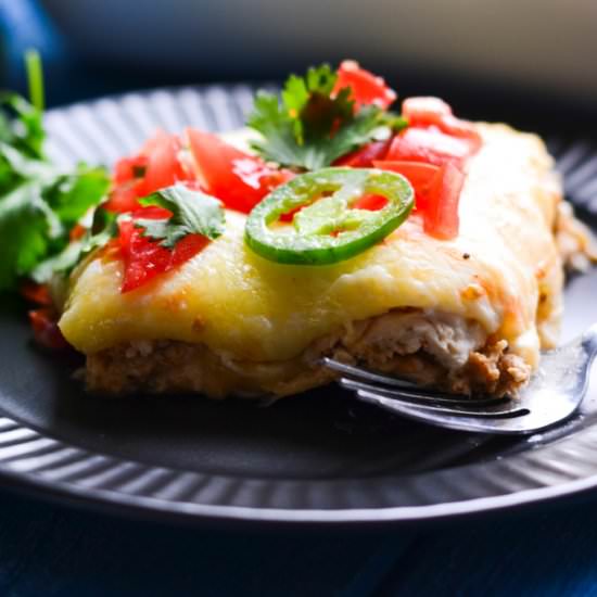 Creamy Chicken Stacked Enchiladas