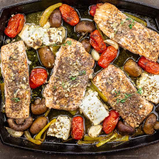 Baked Salmon with Veggies & Feta