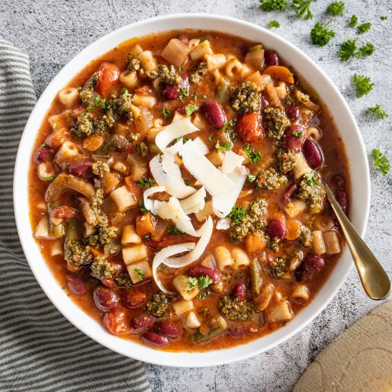 Spicy Pesto Parmesan Minestrone