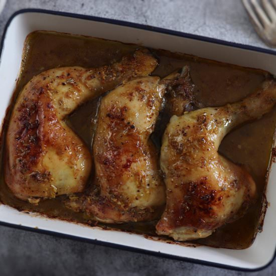 Roasted chicken legs with mustard