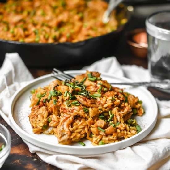 Vegan Roasted Red Pepper Orzo Pasta