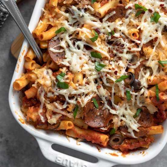 Vegan Pepperoni Pizza Pasta Bake