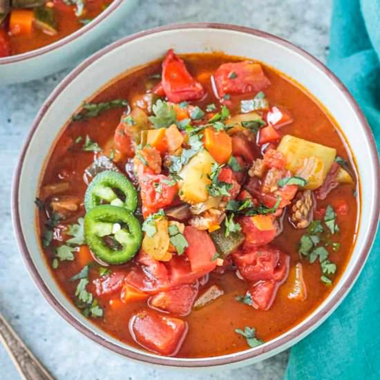 Beanless Veggie Chili Soup
