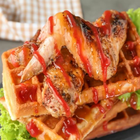 Air Fryer Chicken Wings and Waffles