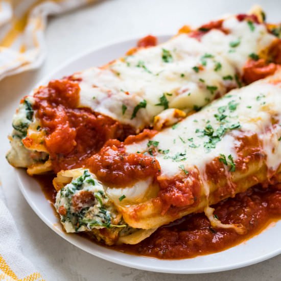 Spinach Cheese Stuffed Manicotti