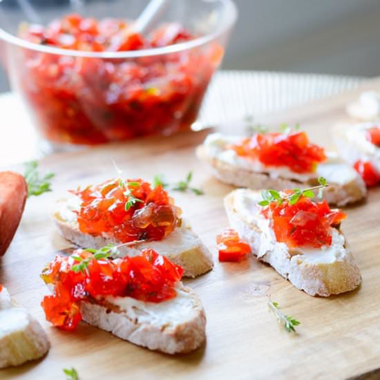 Red Pepper Jam Goat Cheese Crostini