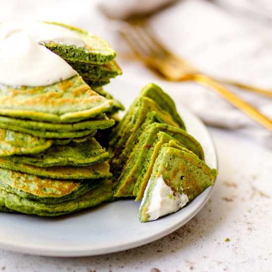 Cream Cheese Matcha Pancakes
