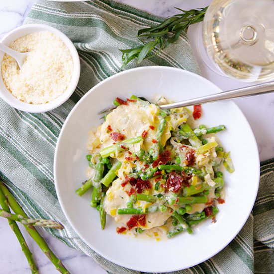 Creamy Spring Veggie Ravioli