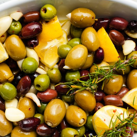 Roasted Olives with Feta & Garlic
