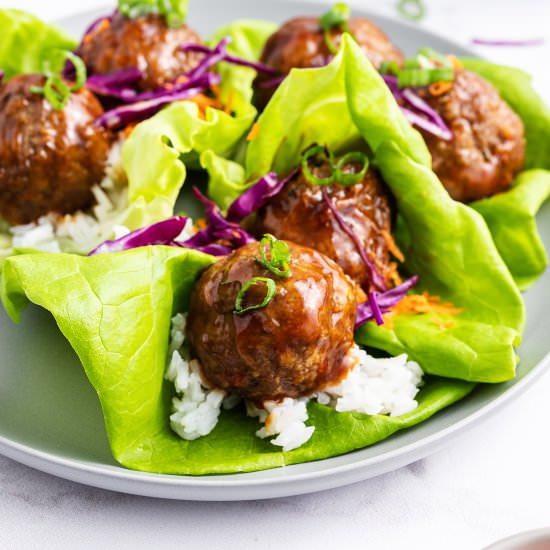 Teriyaki Meatball Lettuce Wraps