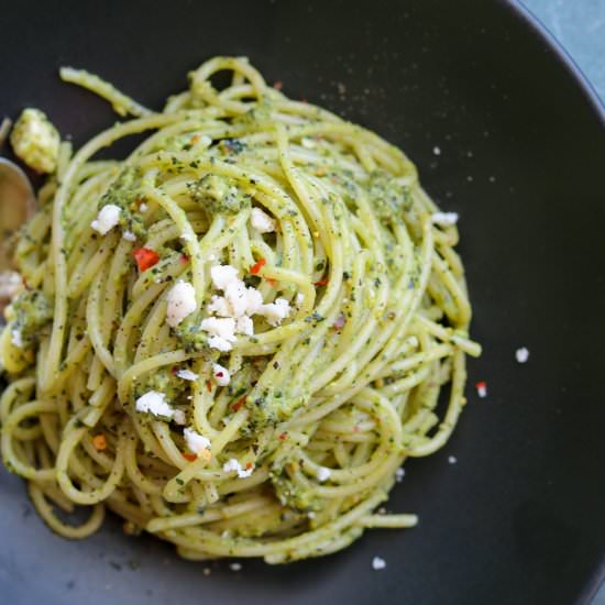Kale Pistachio and Feta Pesto