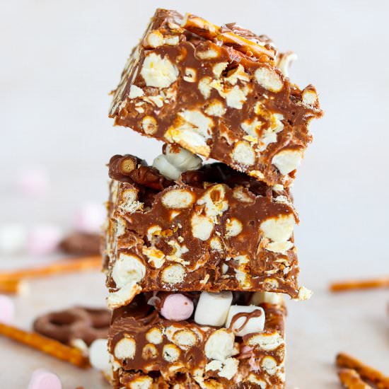 Salted Popcorn & Pretzel Rocky Road