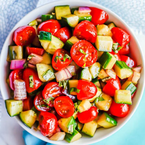 Cucumber tomato red onion salad