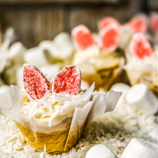 Vegan Coconut Bunny Ears Cupcakes