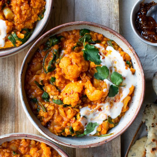Red Lentil Curry with Cauliflower