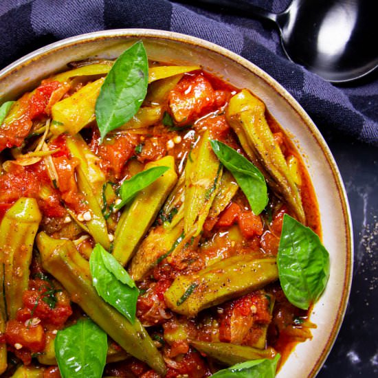 Tomato Braised Okra + Chili + Basil