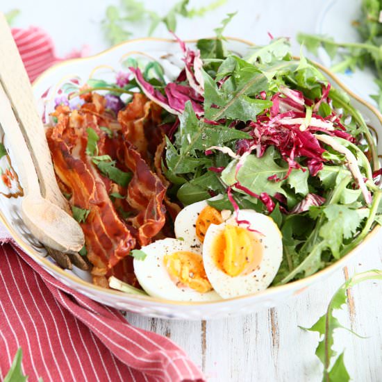 Dandelion Salad with Bacon, Egg and