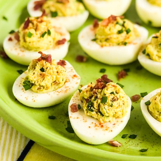 Avocado Deviled Eggs with Bacon