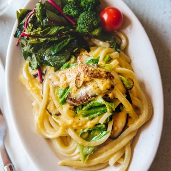 Miso Udon Carbonara (Vegetarian)