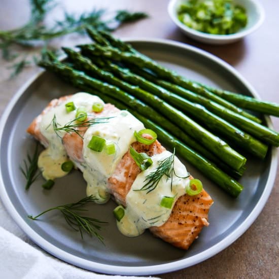 Baked Salmon w/ Mustard Dill Sauce