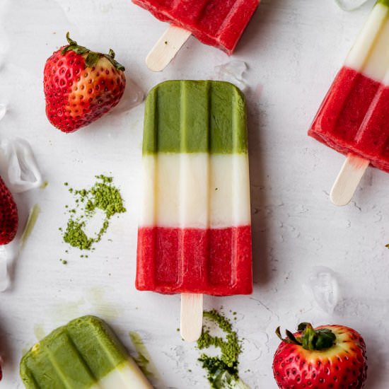 Strawberry Matcha Latte Popsicles