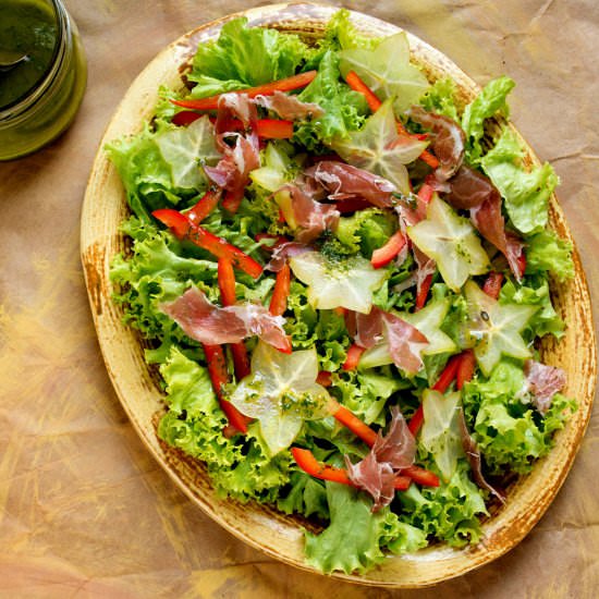 Starfruit and Serrano ham salad