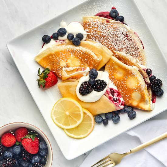 Crepes with Fresh Berries and Cream