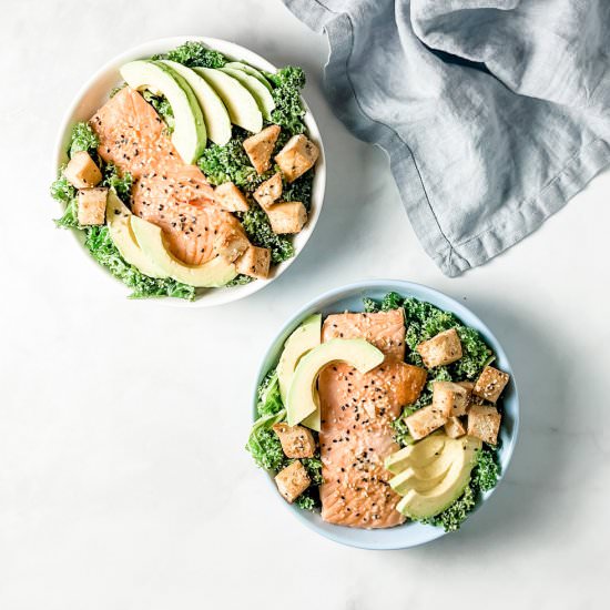 salmon kale caesar salad