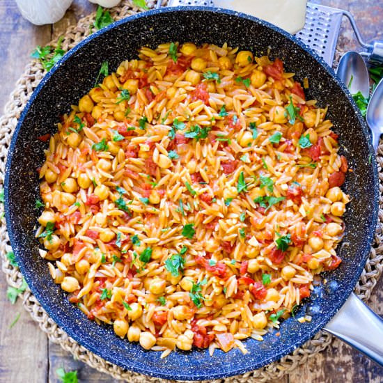 One-Pot Tomato Chickpeas and Orzo