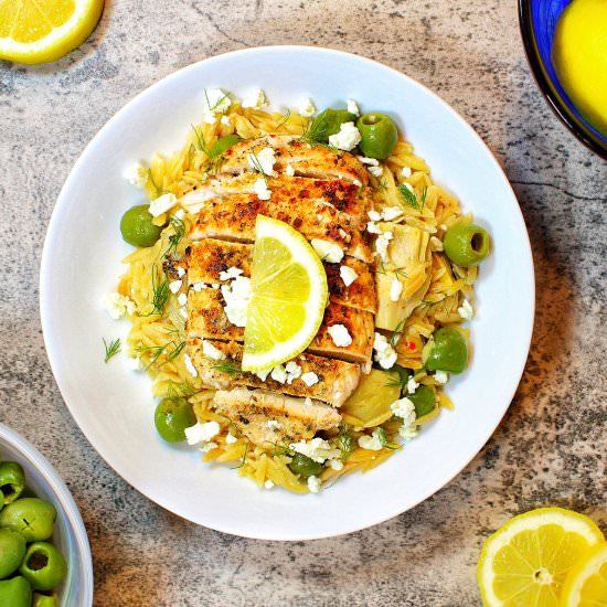 White Wine- Braised Chicken w/ Orzo