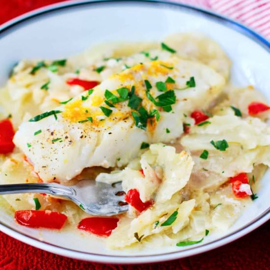 Braised Cod with Potatoes & Onions