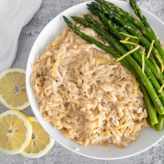 Creamy Lemon Orzo with Goat Cheese