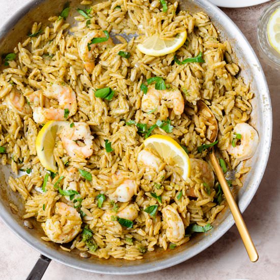 Pesto Orzo Lemon Shrimp