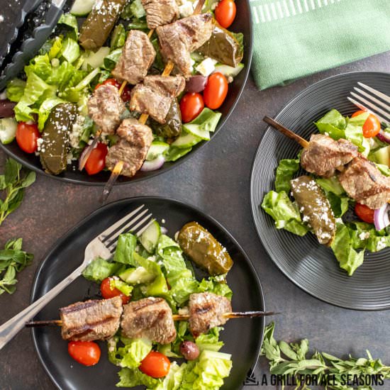 Greek Salad with Beef Kabobs