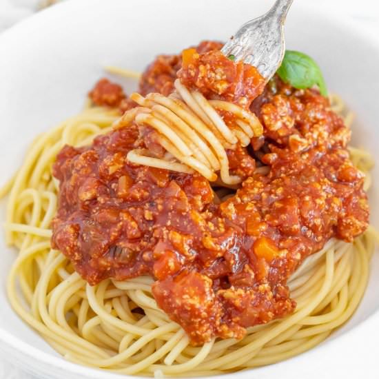 Tofu Pasta – Bolognese Style